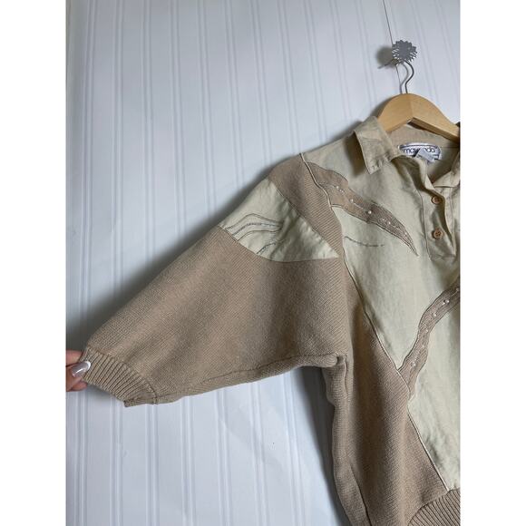 Maurada Knit Embroidered Beaded 3/4 Sleeve Pullover Women's Size L Coastal Boho - Picture 2 of 10